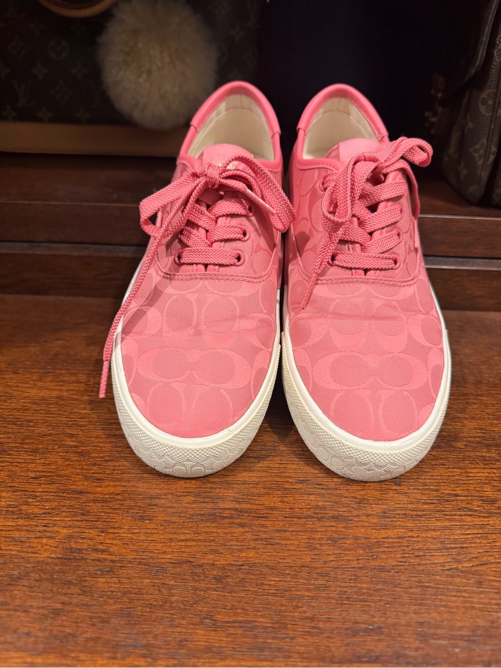 Coach Coral Pink Signature Low-Top Sneakers